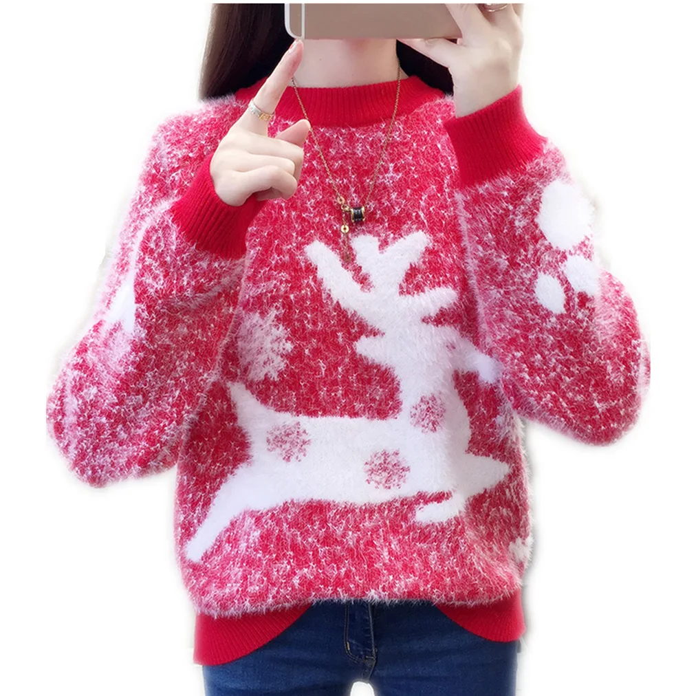 EBAIHUI Fake Mink Cashmere Sweater Mock Neck Elk Pattern Pullovers for Christmas Soft Loose Knitted Red Sweaters Jumpers Female
EBAIHUI Fake Mink Cashmere Sweater Mock Neck Elk Pattern Pullovers for Christmas Soft Loose Knitted Red Sweaters Jumpers Female