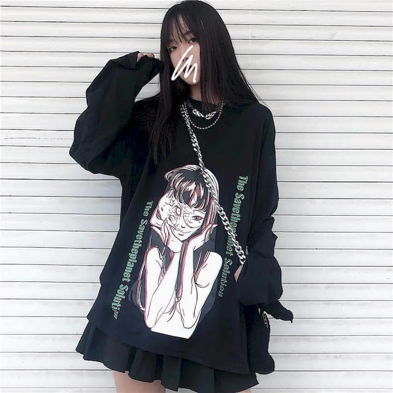Korea Ins Japanese Tshirt Women T Shirt Dark Loli Girl Sweater Comics Kawakami Tomie Loose Bottoming Shirt Long Sleeve T-shirt
Korea Ins Japanese Tshirt Women T Shirt Dark Loli Girl Sweater Comics Kawakami Tomie Loose Bottoming Shirt Long Sleeve T-shirt