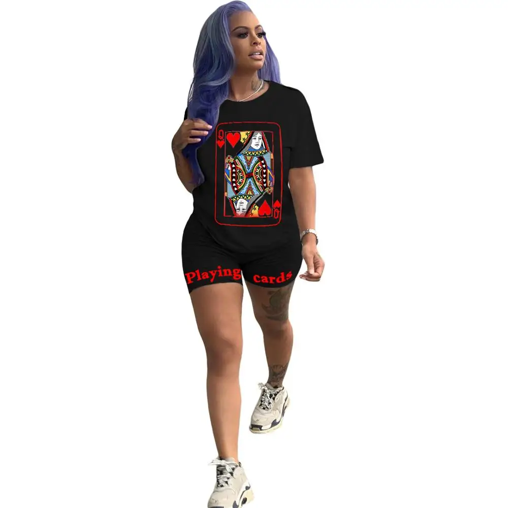 Fashion Poker Printing Women Casual Tracksuits Two Pieces T Shirt with Sleeveless Round Neck + High Waist Shorts Comfortable Set
Fashion Poker Printing Women Casual Tracksuits Two Pieces T Shirt with Sleeveless Round Neck + High Waist Shorts Comfortable Set