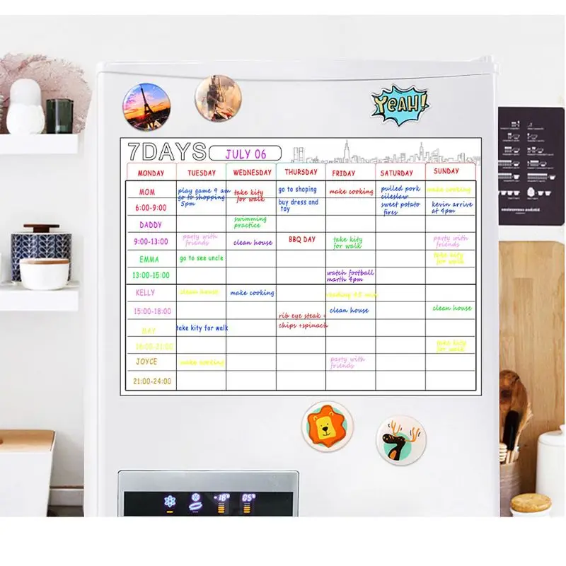 7 дневная сухая большая магнитная белая доска Еженедельный планировщик и