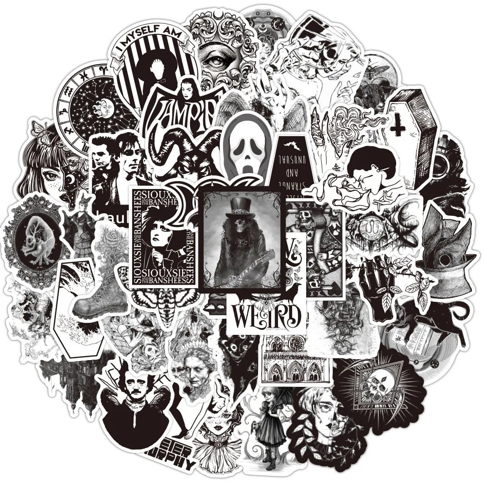 50Pcs Black White Gothic Style Graffiti Stickers to DIY Laptop Luggage Guitar Skateboard Car Decal Kids Toy
50Pcs Black White Gothic Style Graffiti Stickers to DIY Laptop Luggage Guitar Skateboard Car Decal Kids Toy
