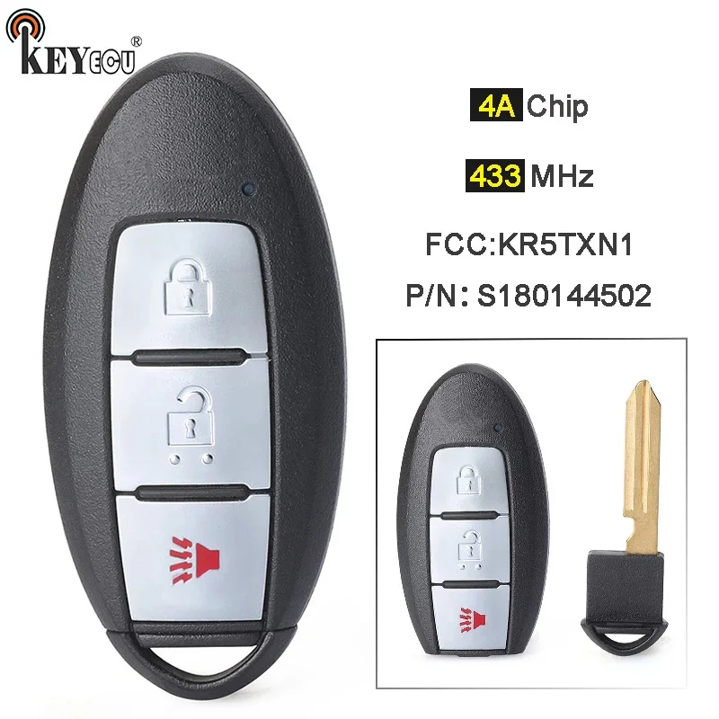 

KEYECU 434MHz PCF7953M 4A Chip S180144502 KR5TXN1 Smart Remote Car Key Fob 4 Button for Nissan Kicks Rogue Sport 2018 -2021