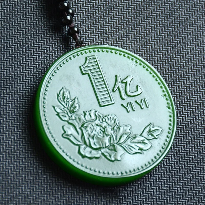 

Natural Hand-carve Hetian Jade Coin Billionaire Small Goal Green Necklace Pendant Fashion Jewelry Men Women Luck Gifts