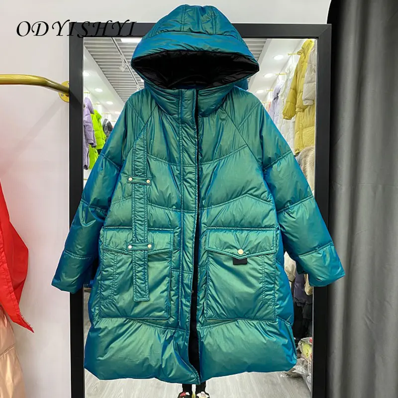Down Coat Women Winter 2021 New Fashion Glossy Duck Feather Jacket Hooded Mid-Length Overcoat Ladies Korean Loose Warm Outwear
Down Coat Women Winter 2021 New Fashion Glossy Duck Feather Jacket Hooded Mid-Length Overcoat Ladies Korean Loose Warm Outwear