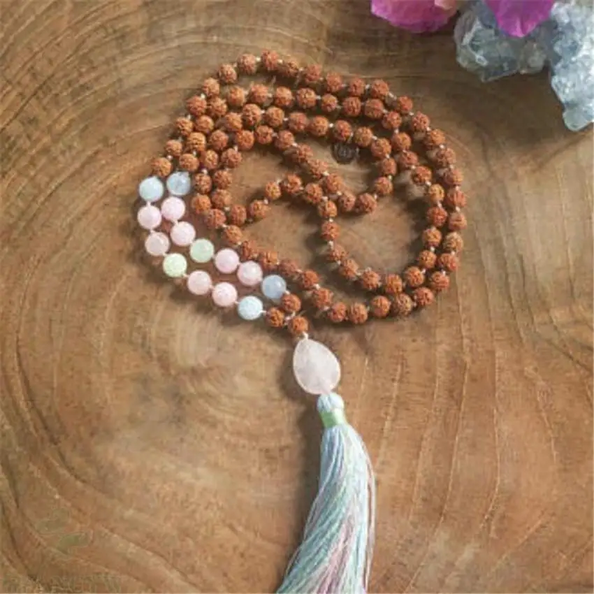 8mm 108 Rose Quartz Gemstone Rudraksha Tassel Mala Necklace Hot Fancy Tassel Wristband Multicolor Sutra cuff pray Lucky
8mm 108 Rose Quartz Gemstone Rudraksha Tassel Mala Necklace Hot Fancy Tassel Wristband Multicolor Sutra cuff pray Lucky