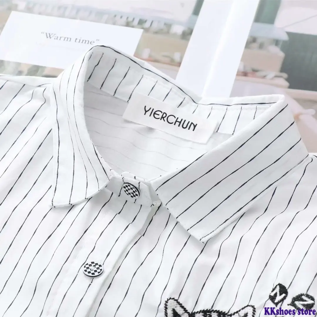 2020 Women Cute Cartoon Cat Printing Shirt Korean Long Sleeve Plaid White Shirt Casual Striped Polka Dot Blouses Tops
2020 Women Cute Cartoon Cat Printing Shirt Korean Long Sleeve Plaid White Shirt Casual Striped Polka Dot Blouses Tops