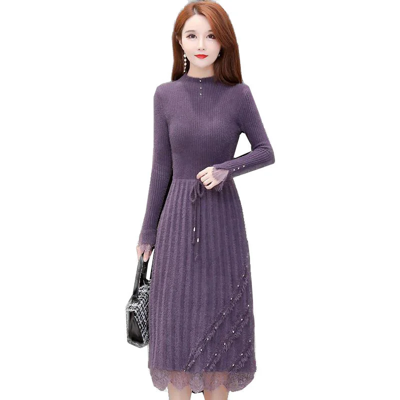 Women's Dress 2021 New Female Autumn Winter Dress Temperament Dresses For Women Long sleeve Knit Dress Mink Fleece Dress A393 
Women's Dress 2021 New Female Autumn Winter Dress Temperament Dresses For Women Long sleeve Knit Dress Mink Fleece Dress A393