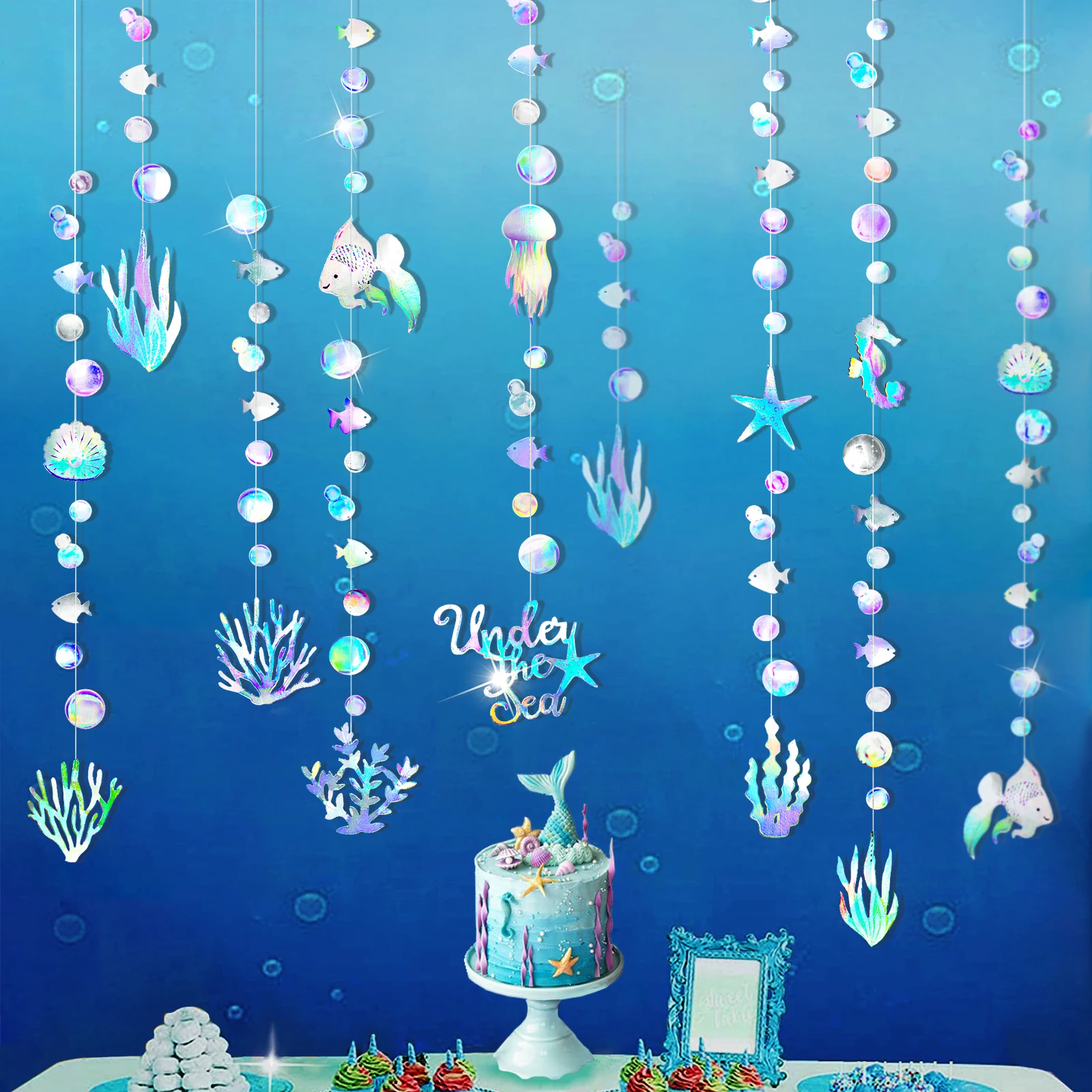 12Pcs Iridescent Mermaid Under The Sea Party Hanging Banners Decorations Starfish Weed Fish Jellyfish Seashell Seahorse Garlands
12Pcs Iridescent Mermaid Under The Sea Party Hanging Banners Decorations Starfish Weed Fish Jellyfish Seashell Seahorse Garlands