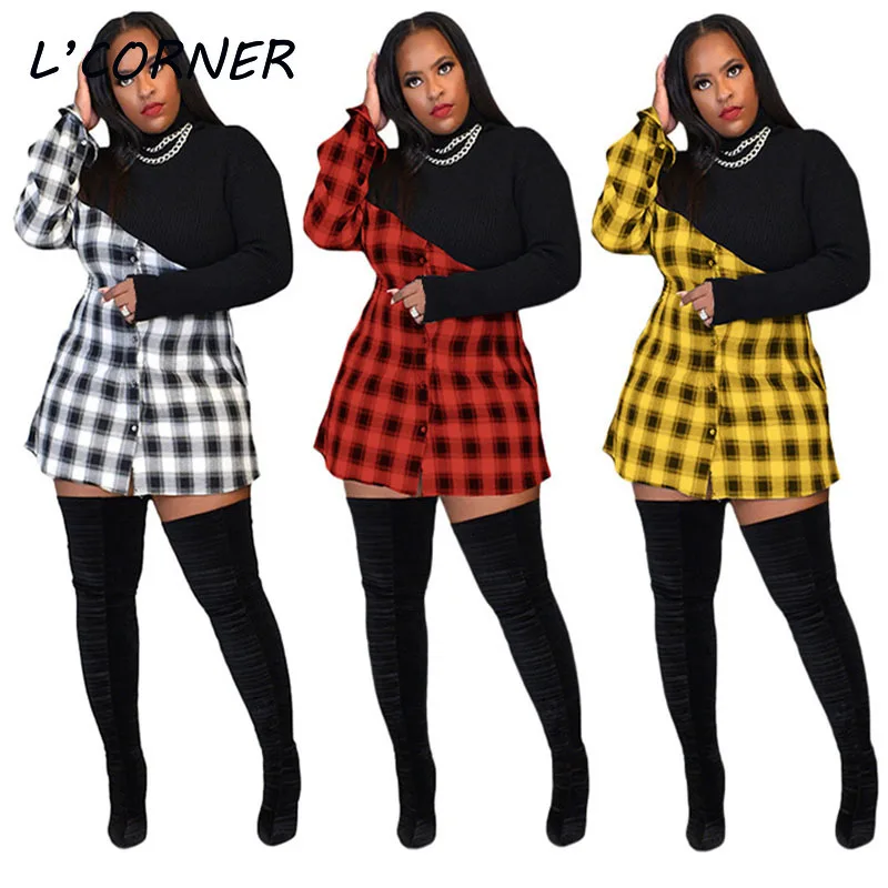 Plus Size S-3XL Patchwork Plaid Print Turtleneck Casual Shirt Dress 2021 Fall Winter Mini Dress Plaid Dress
Plus Size S-3XL Patchwork Plaid Print Turtleneck Casual Shirt Dress 2021 Fall Winter Mini Dress Plaid Dress