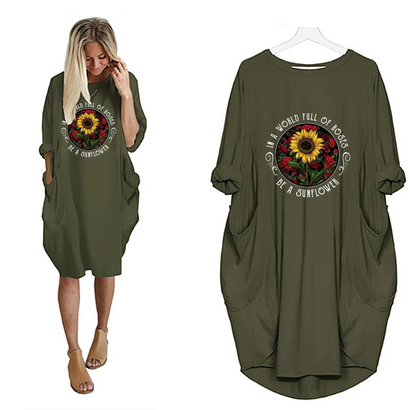 Women Sunflower Print Dress Letter Print Long Sleeve O-neck Pocket Casual Loose Vintage Female Autumn Midi Plus Size Dresses
Women Sunflower Print Dress Letter Print Long Sleeve O-neck Pocket Casual Loose Vintage Female Autumn Midi Plus Size Dresses