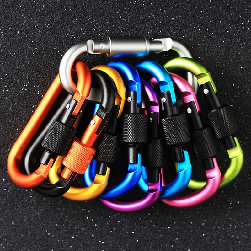 

8cm Aluminum Carabiner Keychain Hooks D-Ring Key Chain Clip Camping Keyring Snap Hook Outdoor Travel Camping Tools Kit