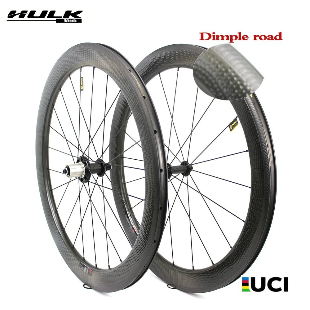 

HULKWHEELS 58mm Dimple Carbon Fiber wheelset 700c Road Bike Wheel Clincher Tubular Aero Golf Surface Rim with Powerway R51 Hub