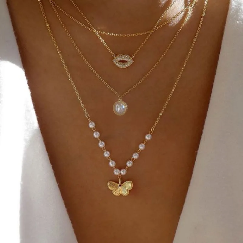 Винтажное многослойное жемчужное ожерелье в стиле бохо с бабочкой Пчелкой