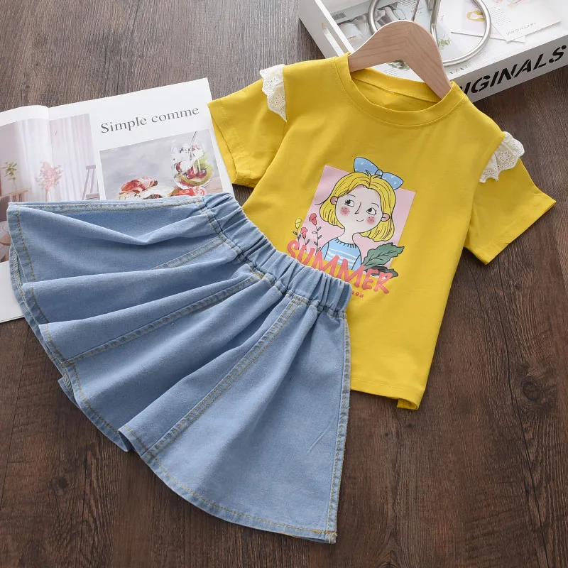 Girls Clothing Sets Summer Baby Girls Cartoon Print Tops And Denim Skirt Outfits Lace Accessories Children Summer Suits
Girls Clothing Sets Summer Baby Girls Cartoon Print Tops And Denim Skirt Outfits Lace Accessories Children Summer Suits