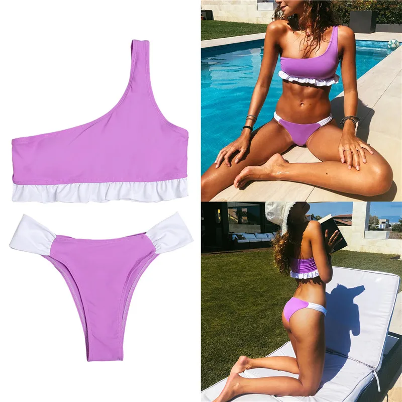 Sexy Bikinis Women 2021 One Shoulder Swimwear Low Waist Swimsuit Ruffles Splice Bandage Bathing Suits Beach Wear Biquini Female 
Sexy Bikinis Women 2021 One Shoulder Swimwear Low Waist Swimsuit Ruffles Splice Bandage Bathing Suits Beach Wear Biquini Female
