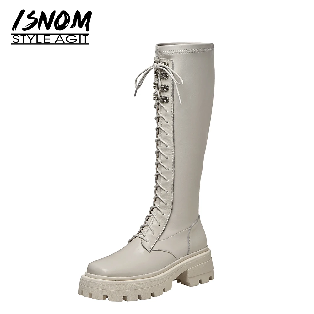 ISNOM Ladies Genuine Leather Knee Boots Fashion Platform Lace-Up Chunky Heel Shoes Skid Proof Sole Square Toe Winter Boots 2020
ISNOM Ladies Genuine Leather Knee Boots Fashion Platform Lace-Up Chunky Heel Shoes Skid Proof Sole Square Toe Winter Boots 2020