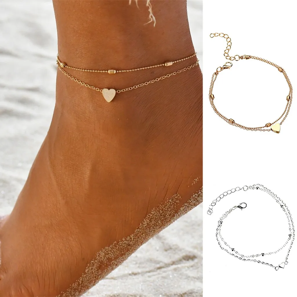 Women Stainless Steel Anklets Love Heart Charm Ankle Bracelet Anklet Accesorios Small Jewelry Mujer Bohemian Jewelry#35 | Украшения и