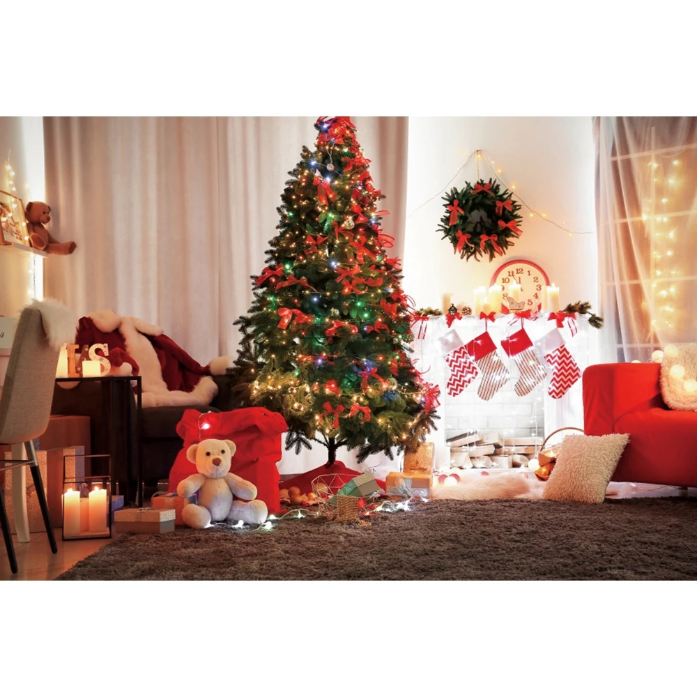 

Yeele Christmas Tree Fireplace Sock New Year Baby Gift Photography Backdrop Photographic Decoration Backgrounds For Photo Studio