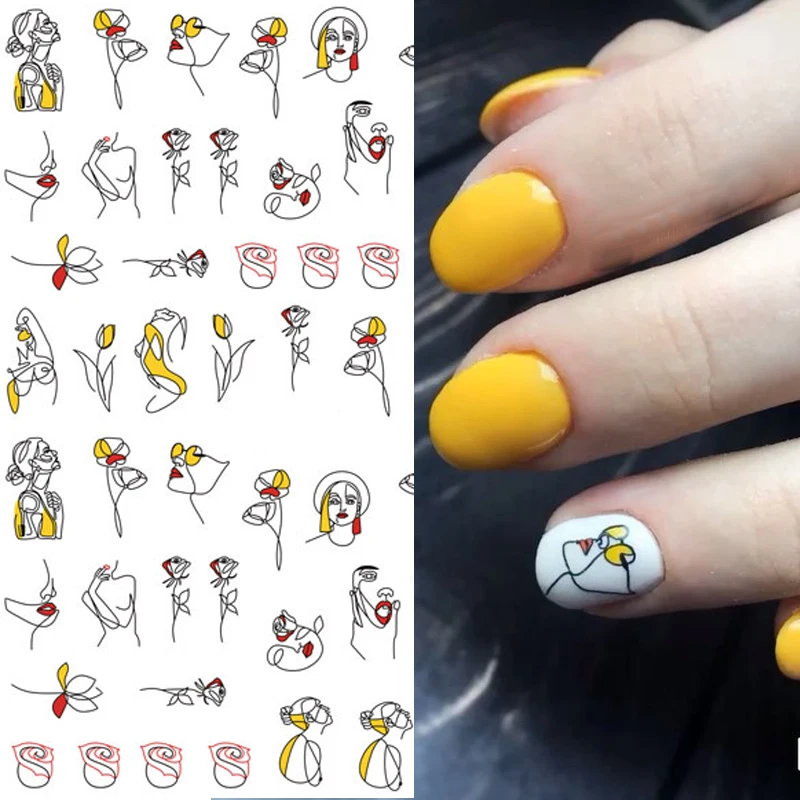 1 sheet Abstract Figure 3D Nail Stickers Black Line Woman Design Nail Sticker Rose Adhesive Stickers Nail Art Tattoo Decoration
1 sheet Abstract Figure 3D Nail Stickers Black Line Woman Design Nail Sticker Rose Adhesive Stickers Nail Art Tattoo Decoration