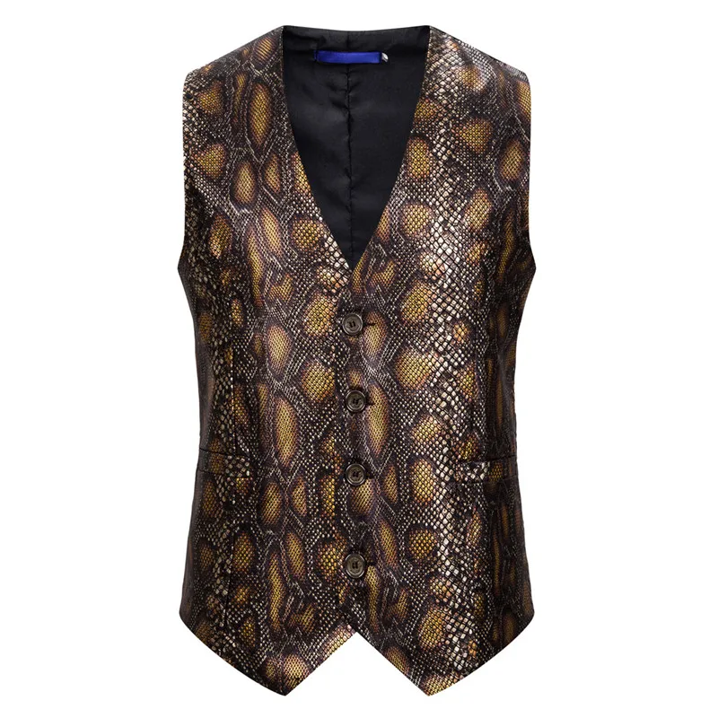 Spring Autumn Mens Waistcoat Vest Glossy Snakeskin Printed Chaleco Traje Hombre Business Wedding Slim Fit Men Sleeveless Jacket
Spring Autumn Mens Waistcoat Vest Glossy Snakeskin Printed Chaleco Traje Hombre Business Wedding Slim Fit Men Sleeveless Jacket