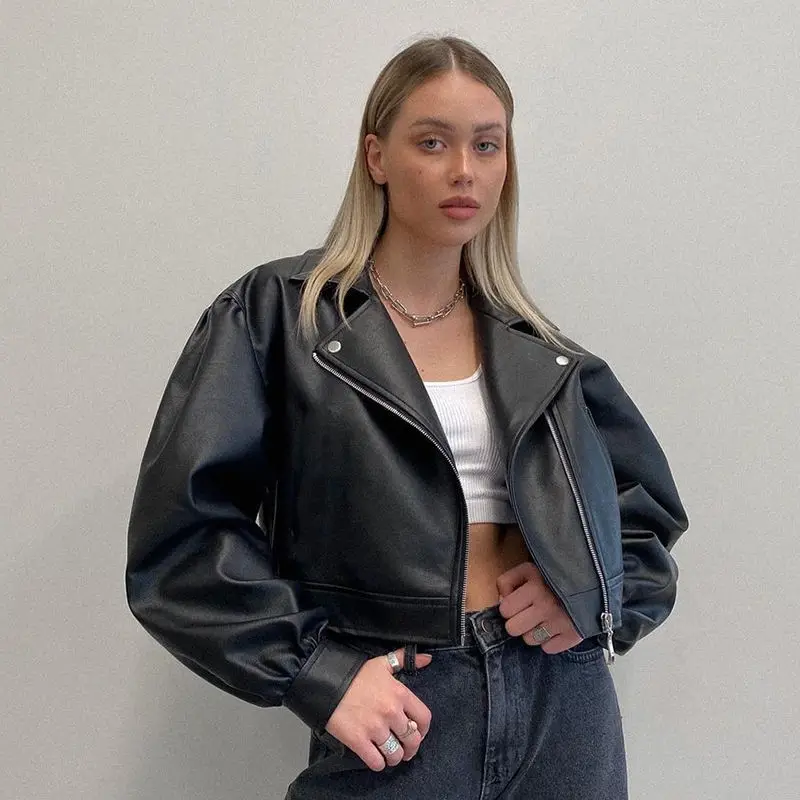 Drag and handsome inclined zipper leather coat motorcycle style short coat Fried Street photo individuality
Drag and handsome inclined zipper leather coat motorcycle style short coat Fried Street photo individuality