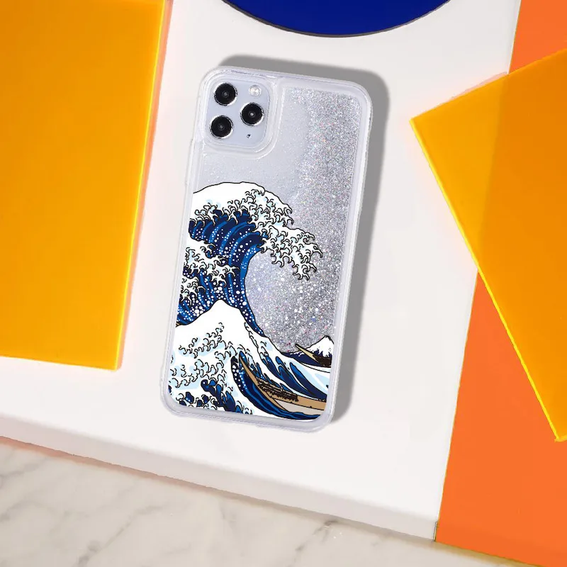 Чехол для телефона Great Wave off Kanagawa Sparkle Liquid Real Glitter чехол iPhone 11 X XS XR Max Pro 7 8 7Plus 8Plus 6 |