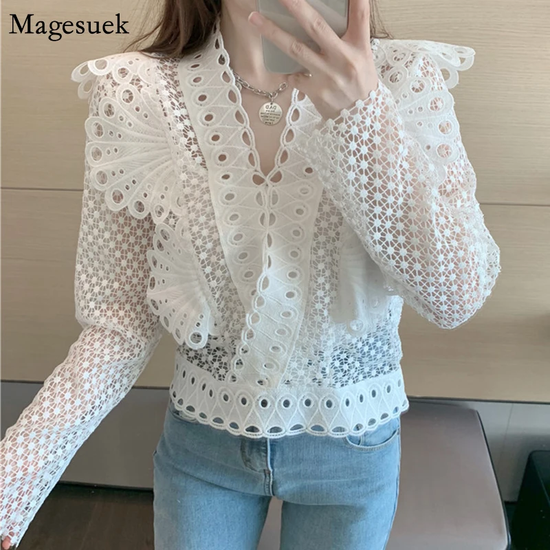 New Vintage Puff Sleeve Spring Summer Top Blouse Women Hollow V-neck Lace Shirt Blouses Crochet Casual White Blosue Blusas 12960
New Vintage Puff Sleeve Spring Summer Top Blouse Women Hollow V-neck Lace Shirt Blouses Crochet Casual White Blosue Blusas 12960