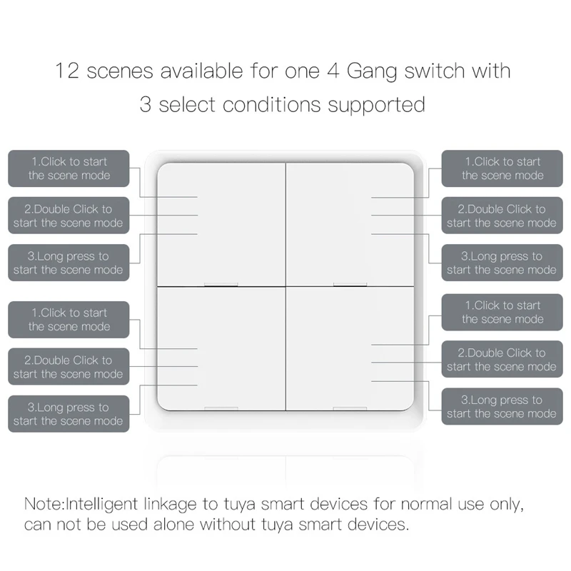 2PCS Tuya ZigBee 4 Gang Wireless Scene Switch Push Button Controller Battery Powered Automation Switch Smart Home Switch
2PCS Tuya ZigBee 4 Gang Wireless Scene Switch Push Button Controller Battery Powered Automation Switch Smart Home Switch