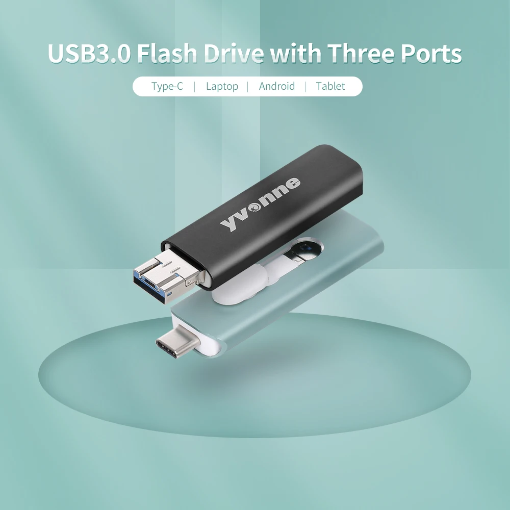 

Высокоскоростной Телескопический USB-флеш-накопитель yvonne Y15D, USB 128, ГБ, 64 ГБ, USB Type-C, микро-USB, три порта OTG, U-диск, USB-карта памяти