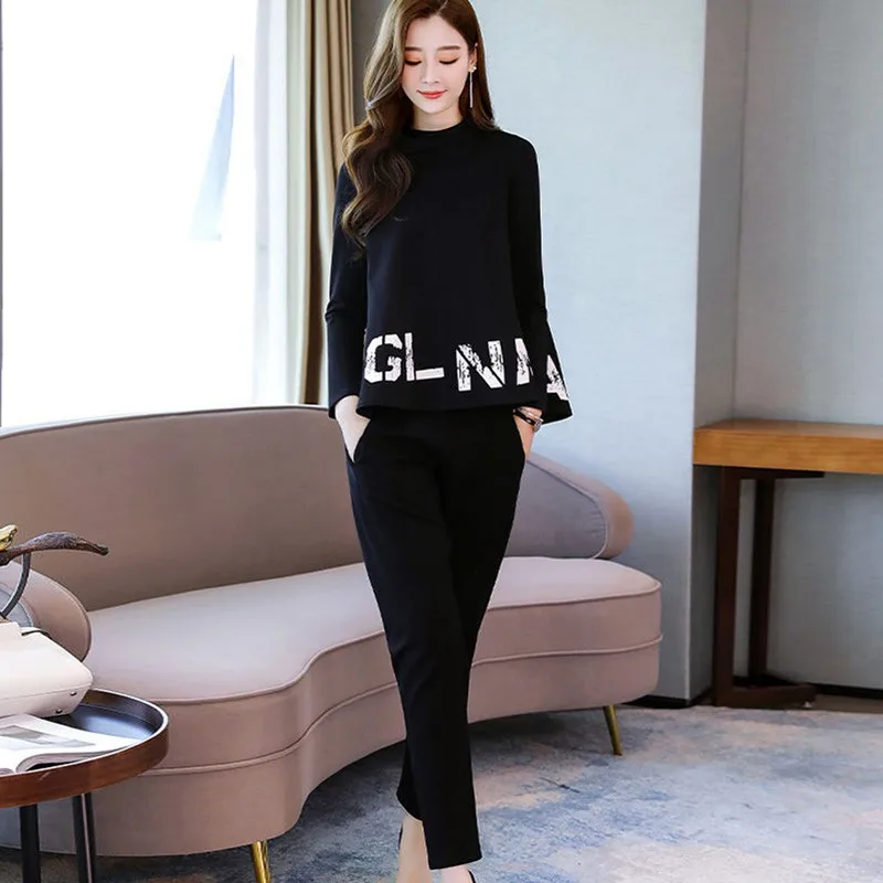 Two Pieces Sets Women Autumn Letter Print Plus Size Sets Korean Style Black Top Pants
Two Pieces Sets Women Autumn Letter Print Plus Size Sets Korean Style Black Top Pants