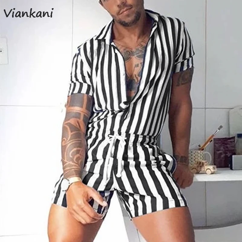Striped Men Jumpsuit Short Sleeve Streetwear Shorts Lapel Button Rompers 2021 Fashion Casual Drawstring Men's Playsuit
Striped Men Jumpsuit Short Sleeve Streetwear Shorts Lapel Button Rompers 2021 Fashion Casual Drawstring Men's Playsuit