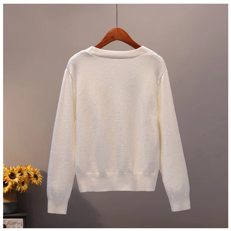 2020 Autumn Winter Casual Solid V Neck Open Stitch Sweater Full Single Breasted Button Acrylic Women Sweater 
2020 Autumn Winter Casual Solid V Neck Open Stitch Sweater Full Single Breasted Button Acrylic Women Sweater