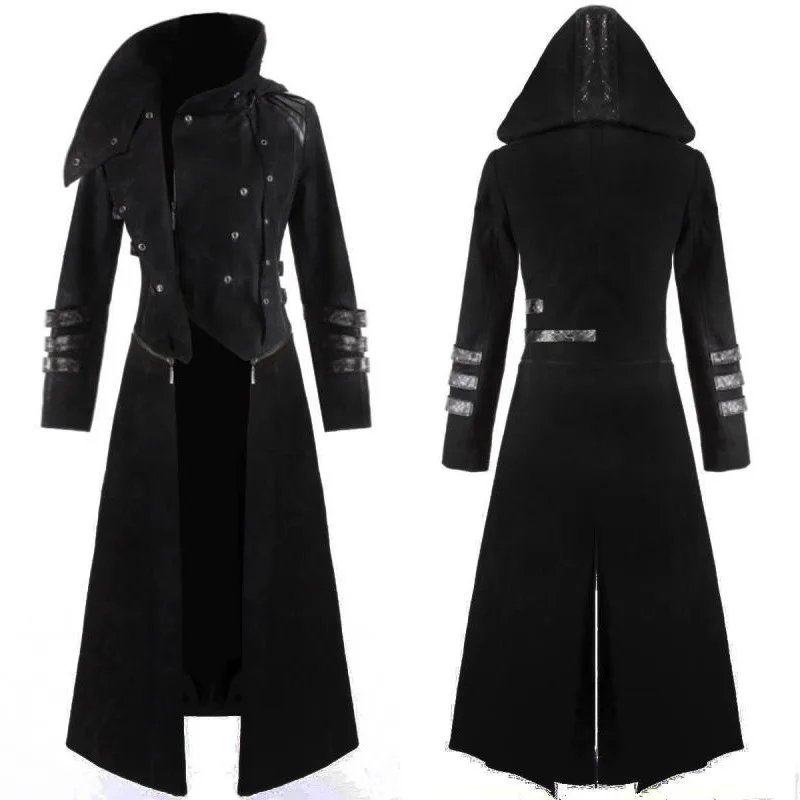 

Hot Sale Scorpion Mens Coat Long Jacket Gothic Steampunk Hooded Trench Medieval Cosplay costume for Adult Men Overcoat