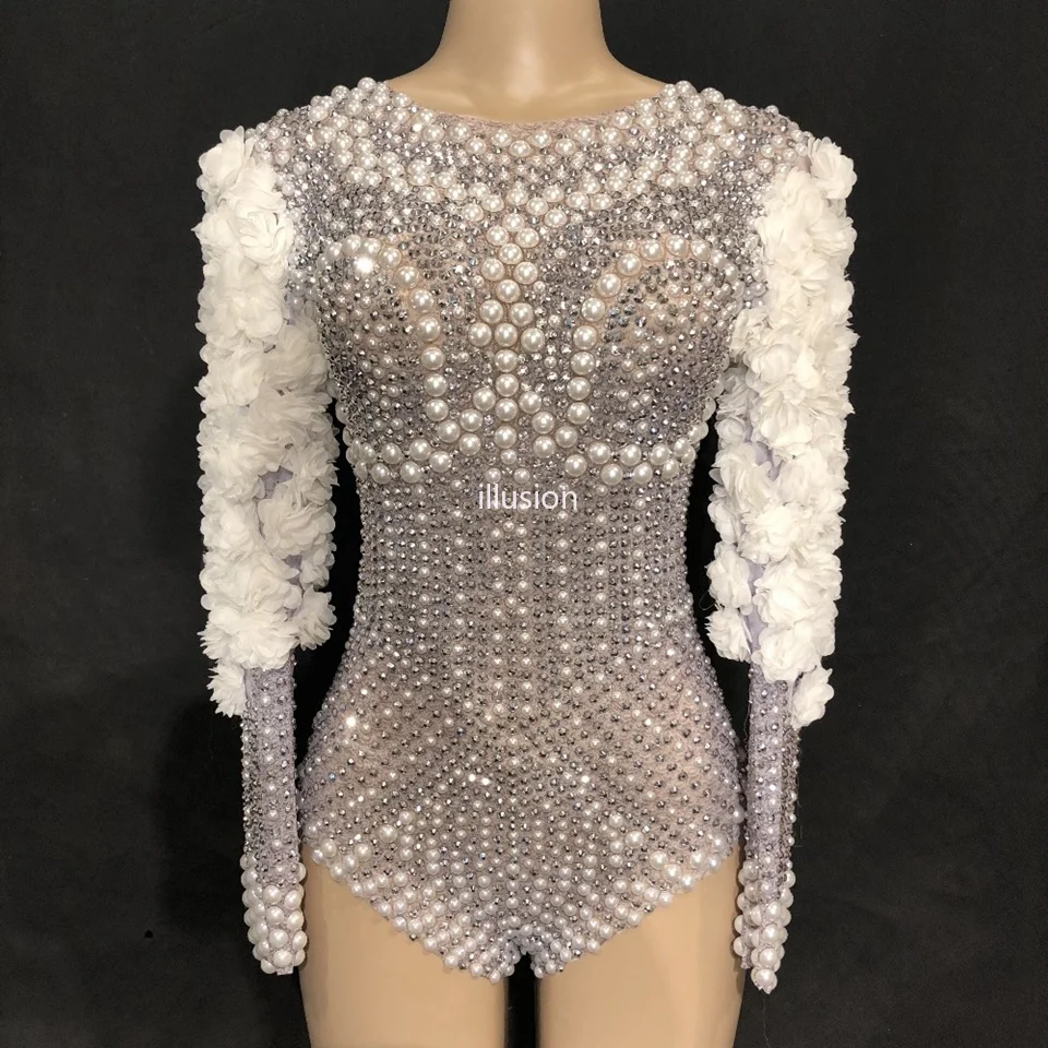 Sparkly Rhinestones Pearls Bodysuit White Flowers Women's Party Jumpsuit Birthday Celebrate Stage Singer Dance Show Club Leotard
Sparkly Rhinestones Pearls Bodysuit White Flowers Women's Party Jumpsuit Birthday Celebrate Stage Singer Dance Show Club Leotard