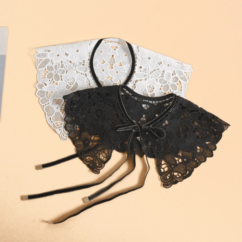 Women Decorative False Fake Collar Hollow Out Jacquard Lotus Floral Big Shawl Wrap Lace-Up Bow Necklace Short Capelet
Women Decorative False Fake Collar Hollow Out Jacquard Lotus Floral Big Shawl Wrap Lace-Up Bow Necklace Short Capelet