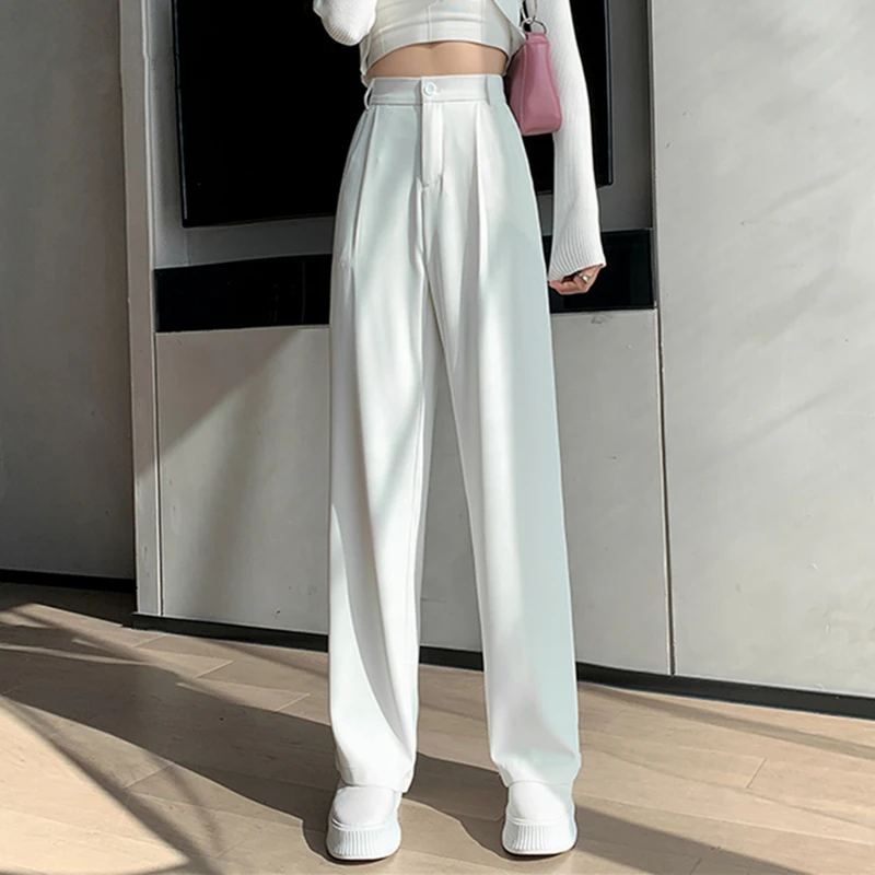 Spring Autumn 2021 New White Women's Pants Elastic High Waist Button Loose Wide Leg Suits Pants Female Office Lady Long Trousers
Spring Autumn 2021 New White Women's Pants Elastic High Waist Button Loose Wide Leg Suits Pants Female Office Lady Long Trousers