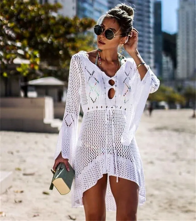 2020 Beach Cover Up Crochet Knitted Tassel Tie Beachwear Tunic Long Pareos Summer Swimsuit Cover Up Sexy Hollow Beach Dress
2020 Beach Cover Up Crochet Knitted Tassel Tie Beachwear Tunic Long Pareos Summer Swimsuit Cover Up Sexy Hollow Beach Dress