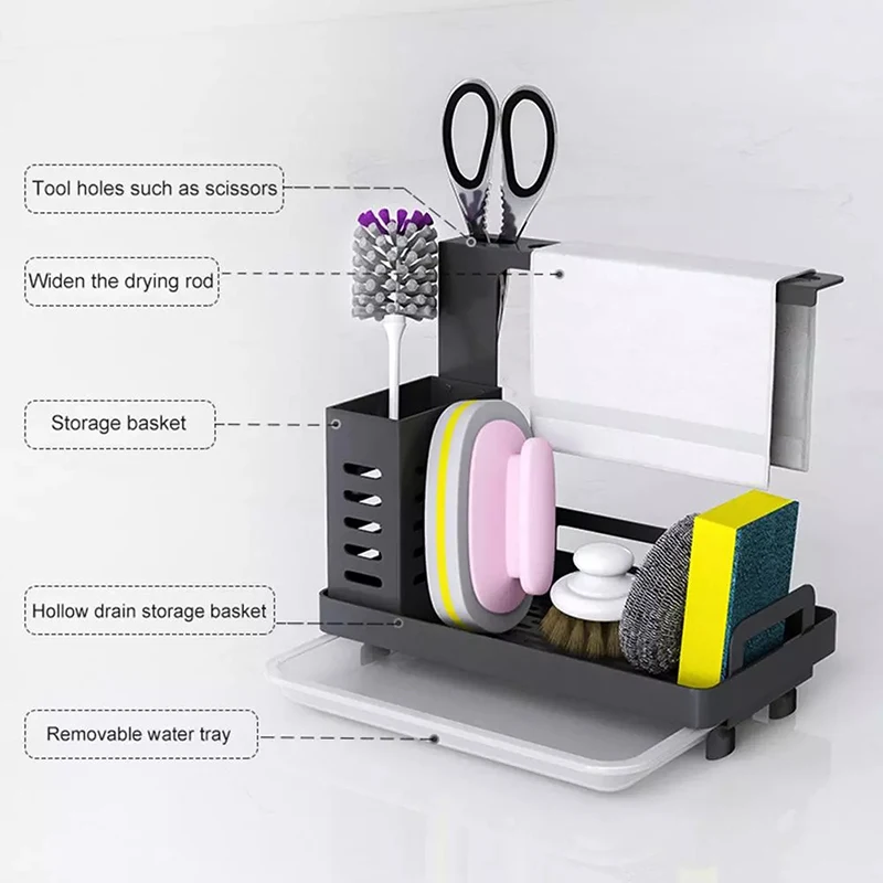 Simple Kitchen Sink Caddy Organizer Stainless Steel Sponge Soap Brush Holder With Drain Pan Premium Kitchen Drying Rack
Simple Kitchen Sink Caddy Organizer Stainless Steel Sponge Soap Brush Holder With Drain Pan Premium Kitchen Drying Rack