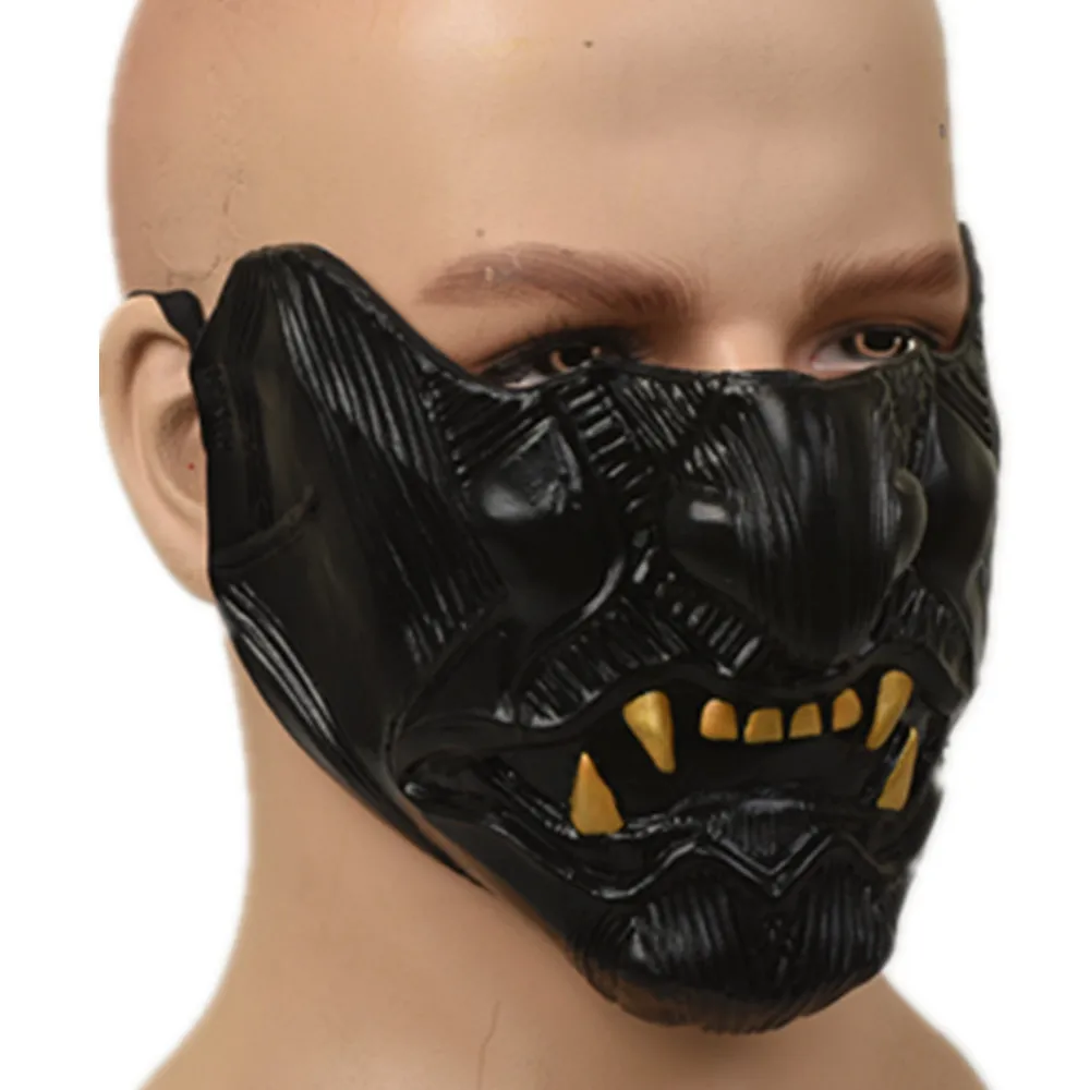 

Game Prajna Mask Adult Cosplay Accessories Ghost Cos Mask Half Face Halloween Peripheral War Teeth Showed Devil Latex Headgear