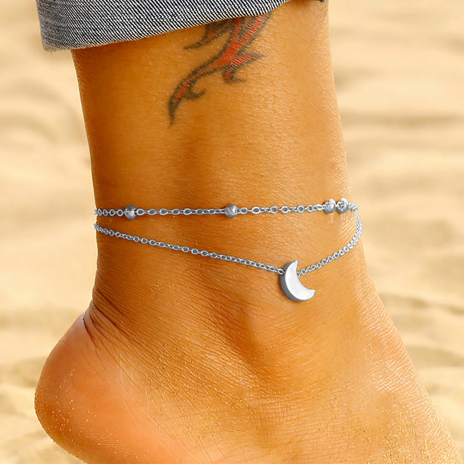 Ladies Anklet Fashion Popular Metal Moon Pendant Gold Silver Anklet Summer Holiday Beach Anklets Jewelry Support Wholesale #463
Ladies Anklet Fashion Popular Metal Moon Pendant Gold Silver Anklet Summer Holiday Beach Anklets Jewelry Support Wholesale #463