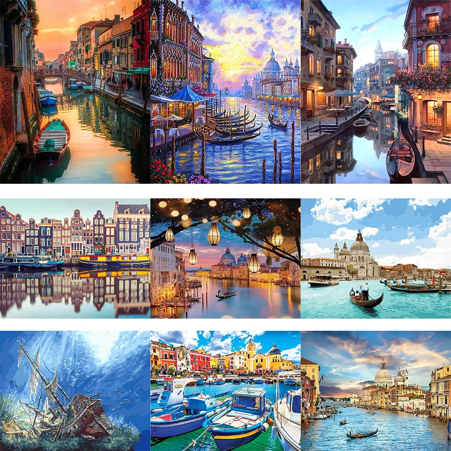

tapb DIY Painting By Numbers Venice Scenery Seaside Pictures By Numbers Adults Handpainted On Canvas Home Wall Art Decor