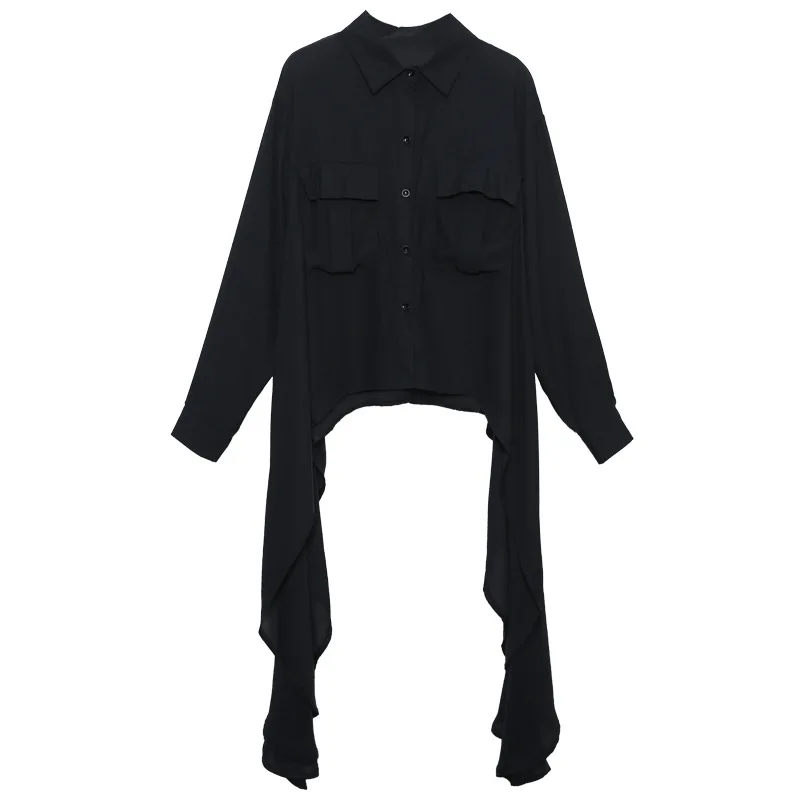 Spring Autumn Irregular Long Sleeve Chiffon Shirt Large Women's Cardigan Japanese Solid Color Fashion Long Shirt Trend Black
Spring Autumn Irregular Long Sleeve Chiffon Shirt Large Women's Cardigan Japanese Solid Color Fashion Long Shirt Trend Black