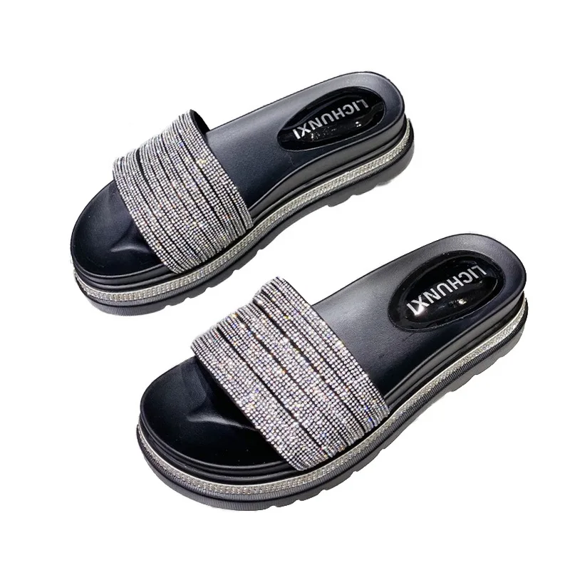 Women's Outdoor Flats Slippers 2021 Summer New Chunky Platform Sandals For Ladies Rhinestones Luxury Muffin-soled Shoes Slides
Women's Outdoor Flats Slippers 2021 Summer New Chunky Platform Sandals For Ladies Rhinestones Luxury Muffin-soled Shoes Slides