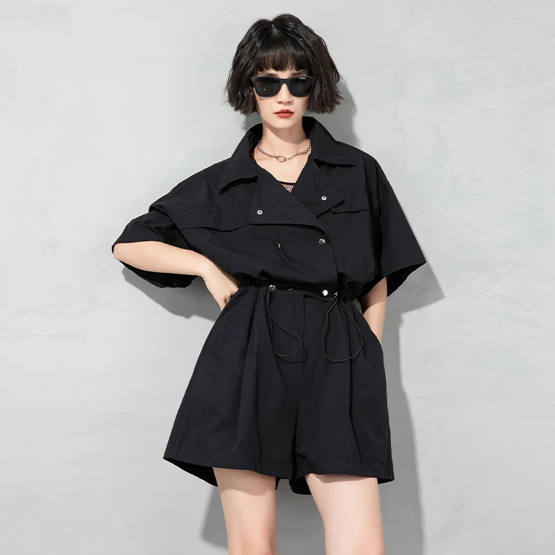 CHICEVER White Casual Playsuits For Women Lapel Collar Short Sleeve High Waist Drawstring Designer Solid Wide Leg Pants Female
CHICEVER White Casual Playsuits For Women Lapel Collar Short Sleeve High Waist Drawstring Designer Solid Wide Leg Pants Female