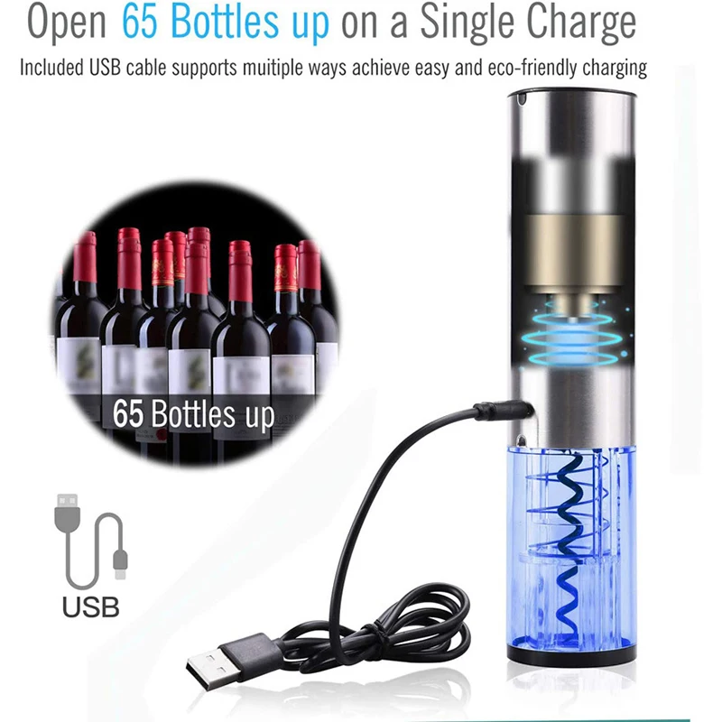 Electric Wine Opener Rechargeable Automatic Corkscrew Creative Wine Bottle Opener with USB Charging Cable Suit for Home
Electric Wine Opener Rechargeable Automatic Corkscrew Creative Wine Bottle Opener with USB Charging Cable Suit for Home