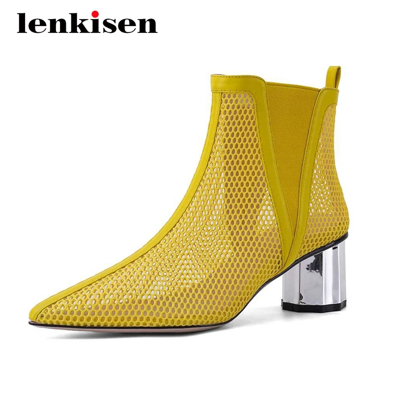 Lenkisen european style air mesh breathable sunscreen summer boots pointed toe high strange heels elastic band shoes women L07 
Lenkisen european style air mesh breathable sunscreen summer boots pointed toe high strange heels elastic band shoes women L07