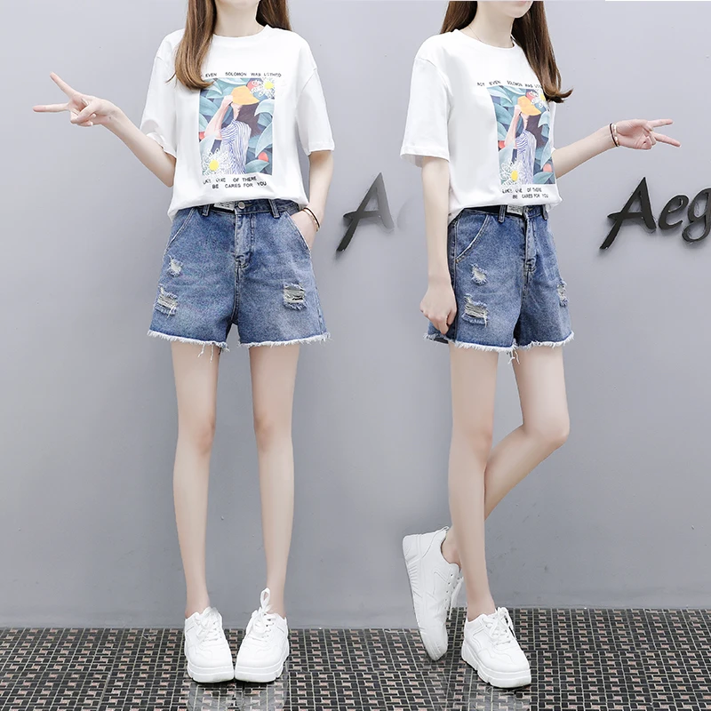sweet shorts suit new female summer high fashion brim two-piece outfit