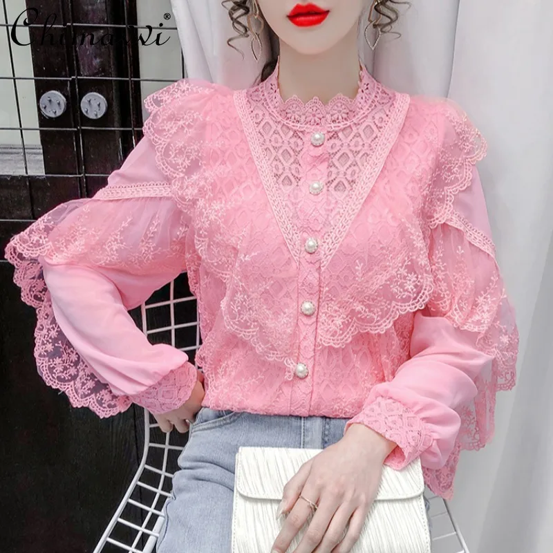 Lace Patchwork Base Chiffon Shirt for Women 2021 Spring Stand Collar Inner Pink Shirt Female Lantern Sleeve White Slim Shirt Top
Lace Patchwork Base Chiffon Shirt for Women 2021 Spring Stand Collar Inner Pink Shirt Female Lantern Sleeve White Slim Shirt Top