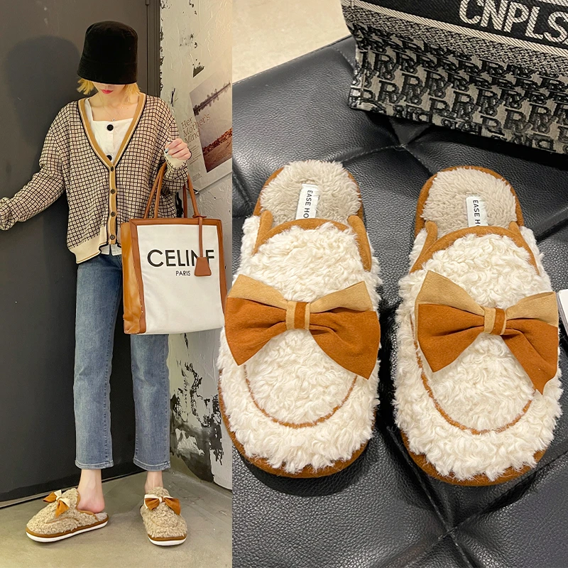 Plush Slippers Women's Outer Wear 2021 Fashion New Bow Autumn and Winter Home Baotou Non-slip Warm Cotton Slippers Women
Plush Slippers Women's Outer Wear 2021 Fashion New Bow Autumn and Winter Home Baotou Non-slip Warm Cotton Slippers Women