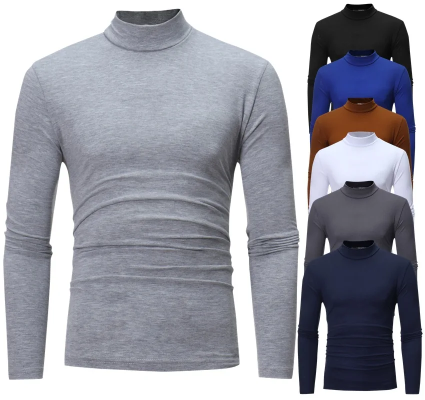 Men Casual Turtle neck Long sleeve Cotton Top T shirt man's T-shirt Cloth